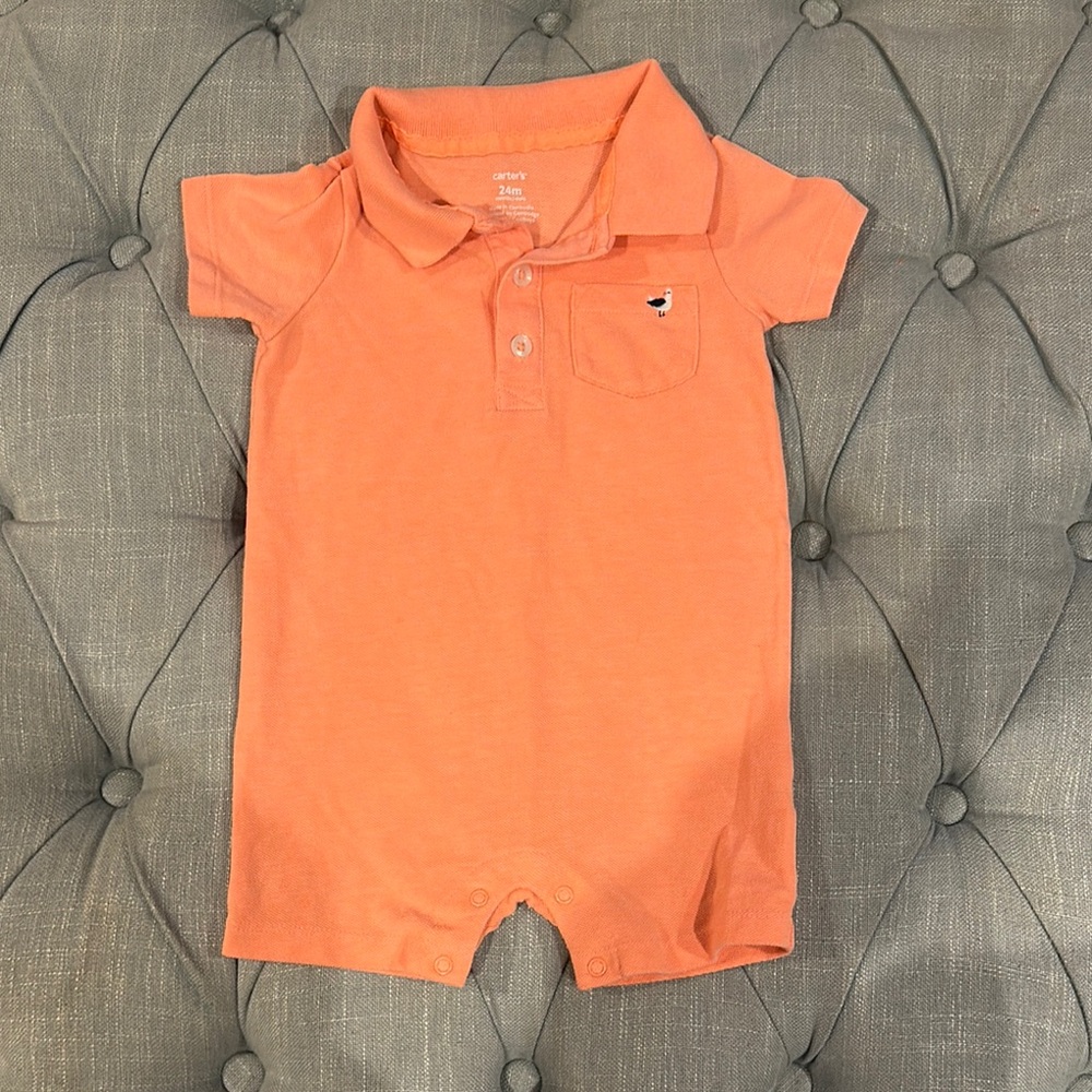 Carter's Bright Orange Polo Romper